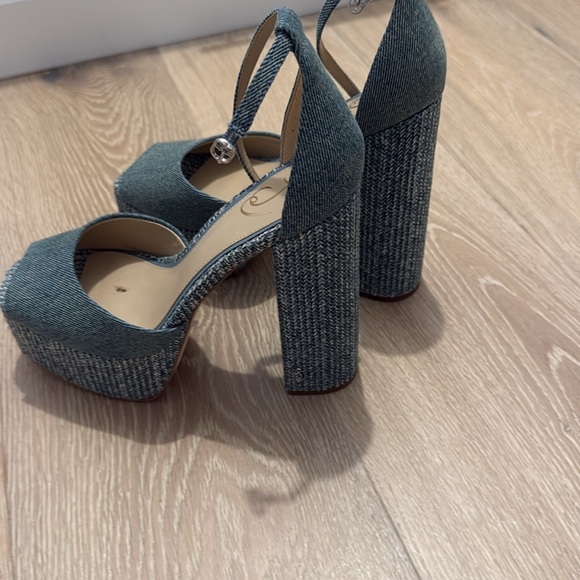 Sam Edelman Womens Kori Blue Denim Buckle Platform Heels Shoes NWT - Picture 7 of 11